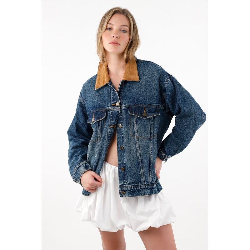TENNIS - Chaqueta Trucker oversize con cuello en corduroy para mujer