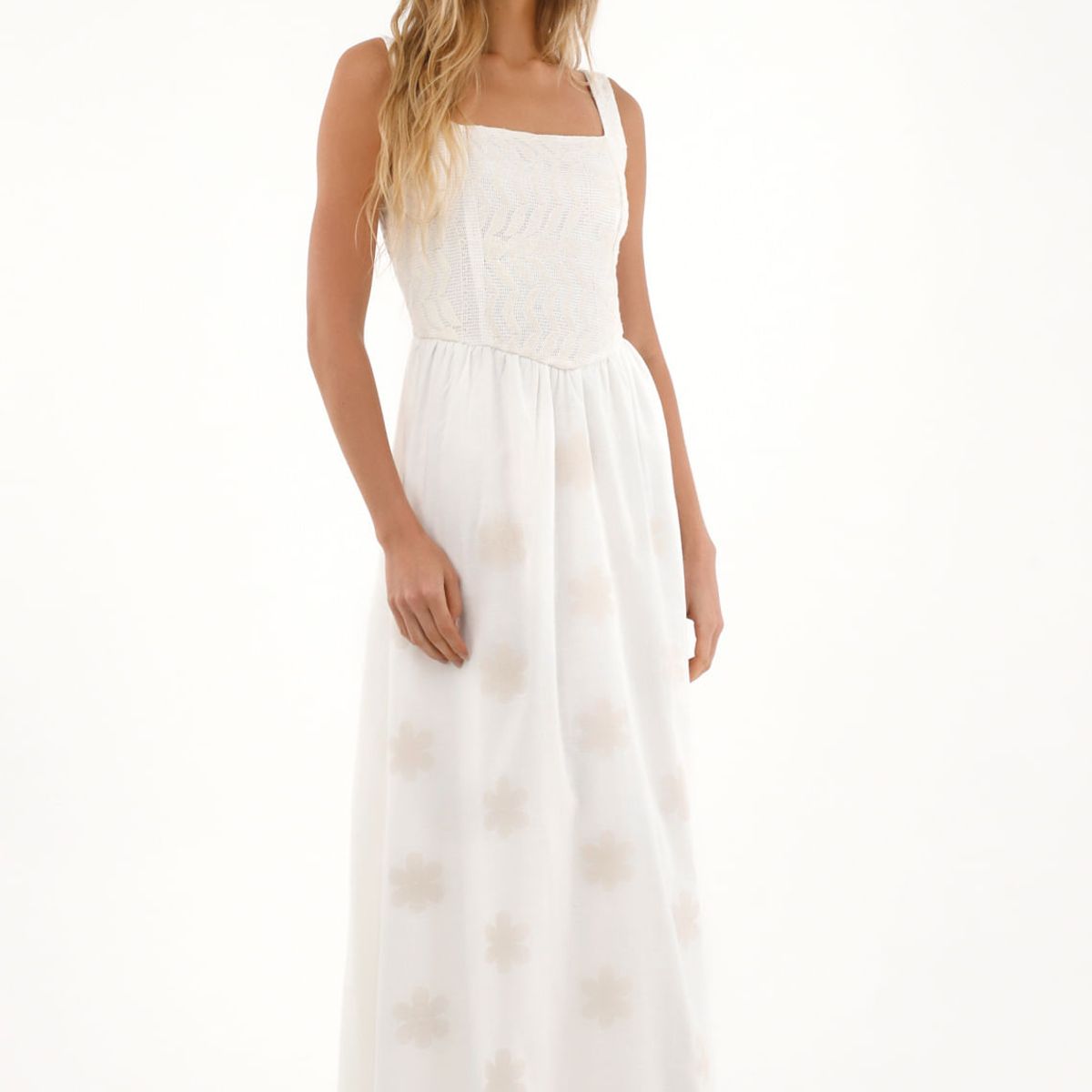 TOPMARK - Vestido largo con detalles bordados en falda para mujer