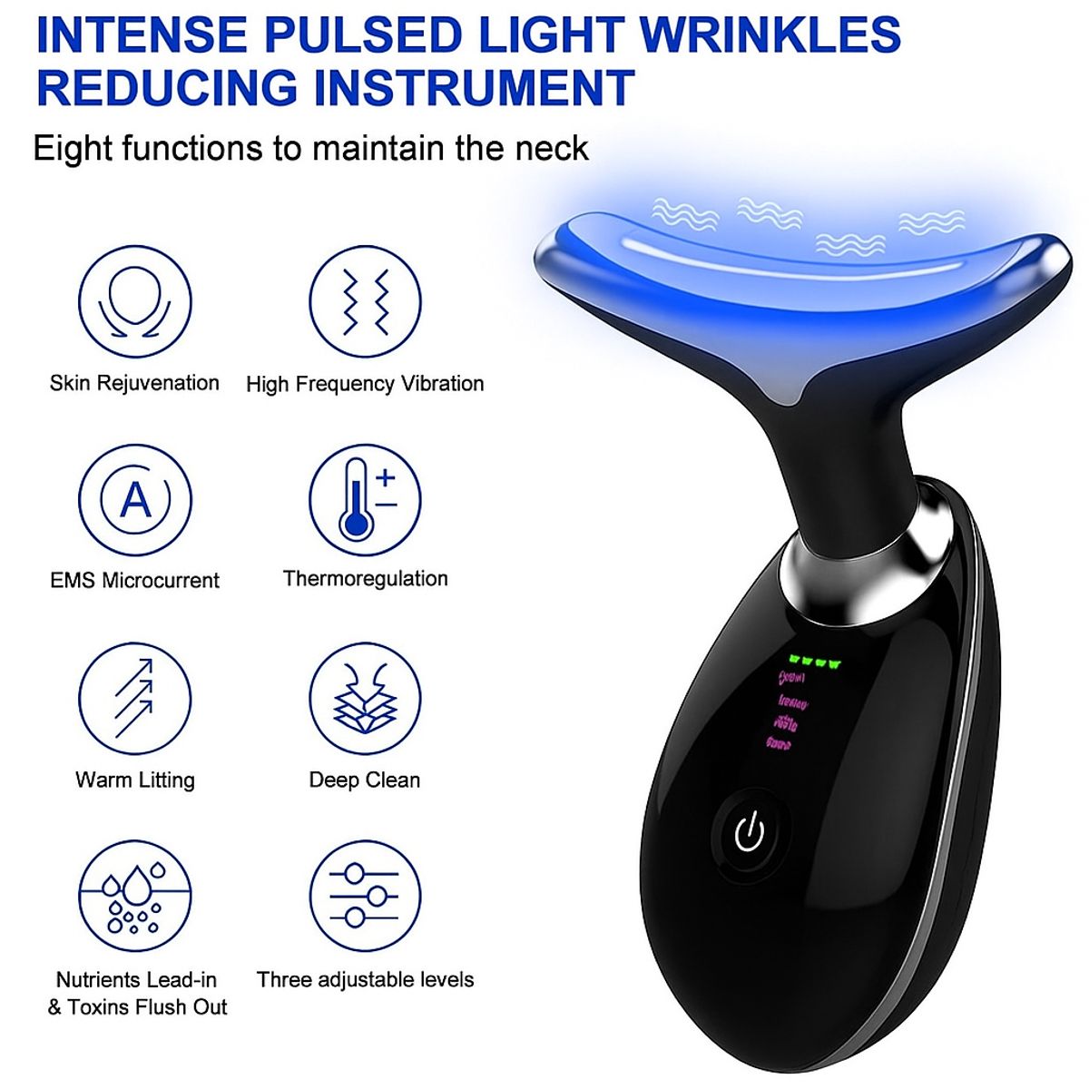 GENERICO - Masajeador Facial y de Cuello Multifuncional con Luz LED - Negro