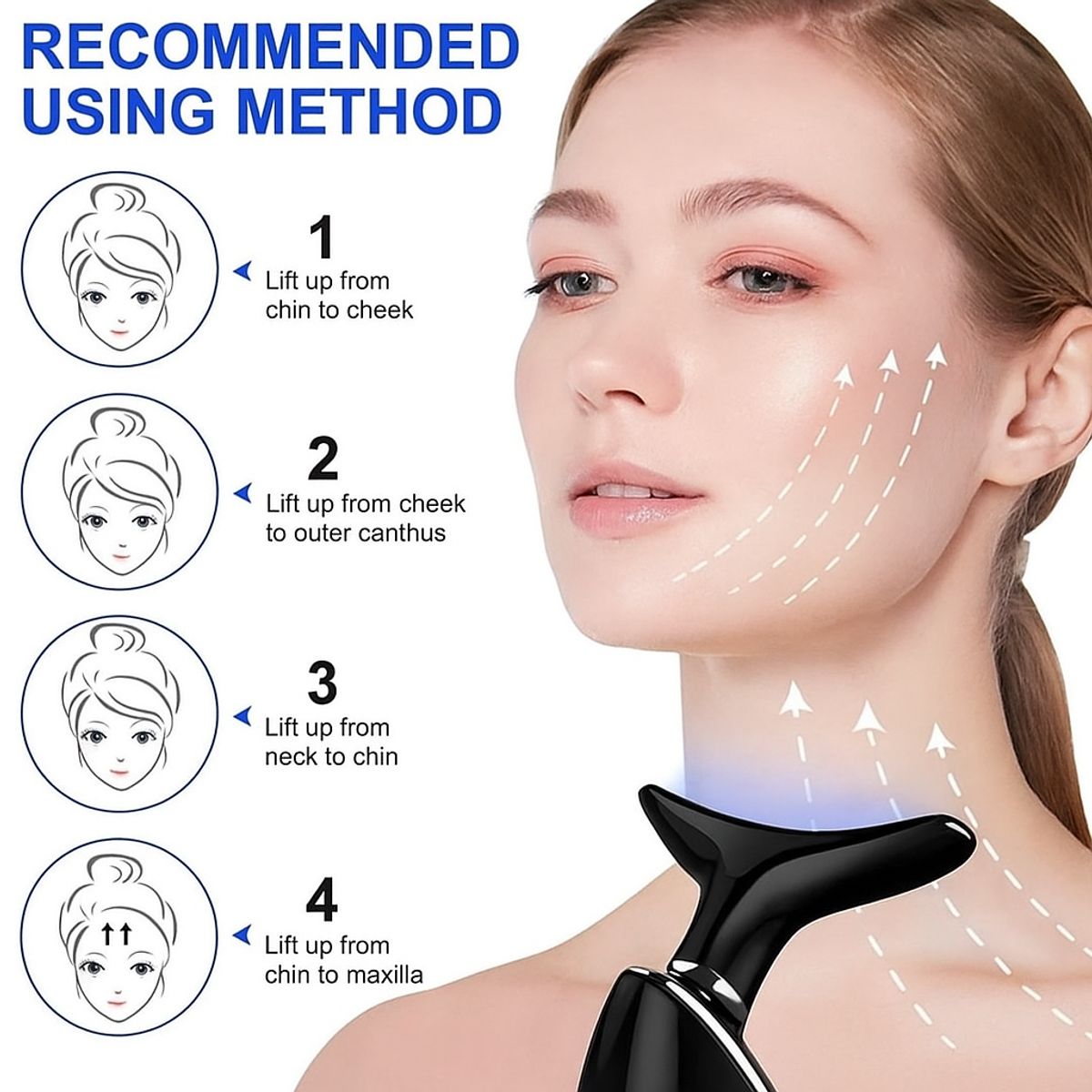 GENERICO - Masajeador Facial y de Cuello Multifuncional con Luz LED - Negro