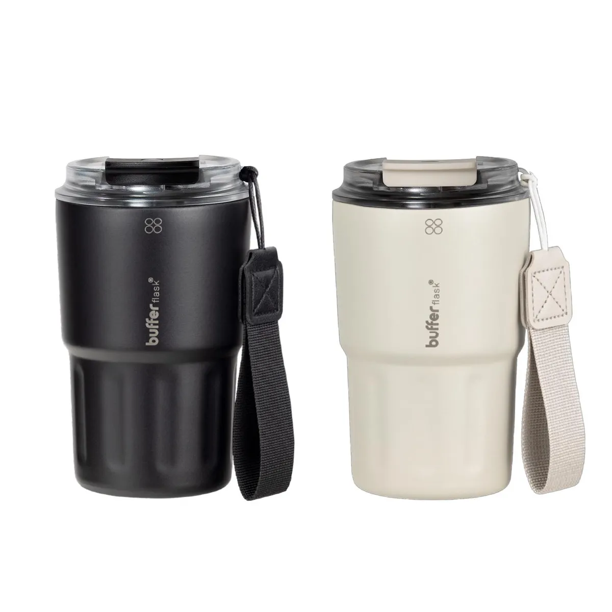 BUFFER FLASK - Termo Mug Cafe Bebidas Clientes Set X2 400 Ml Buffer Acero - Blanco
