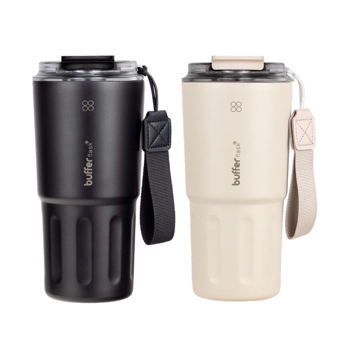 BUFFER FLASK - Termo Mug Cafe Bebidas Clientes Set X2 600 Ml Buffer Acero - Blanco