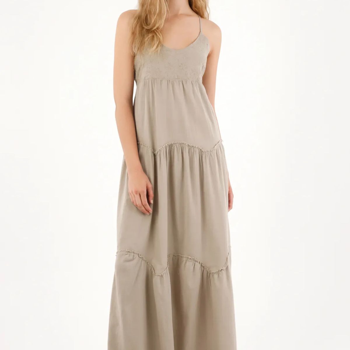 TENNIS - Vestido largo con escote en V café para mujer