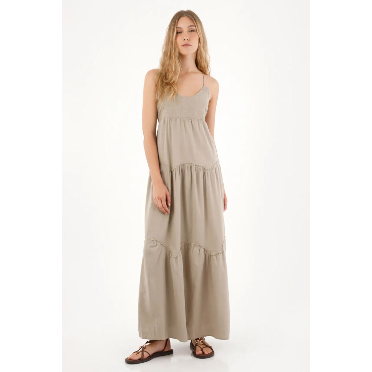 TENNIS - Vestido largo con escote en V café para mujer