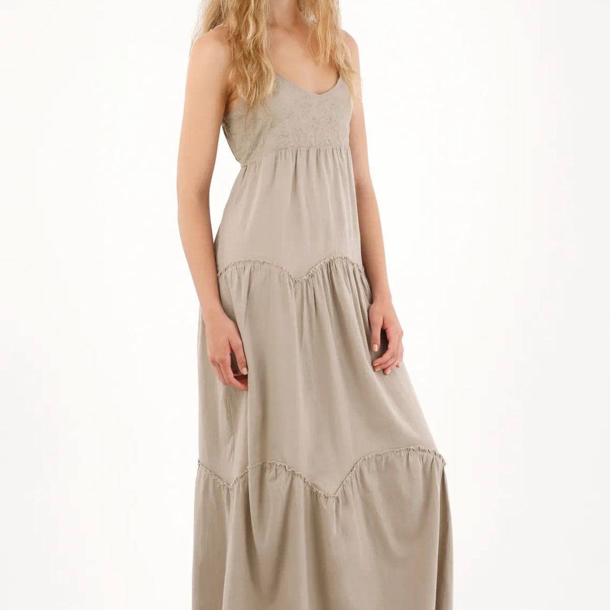 TENNIS - Vestido largo con escote en V café para mujer