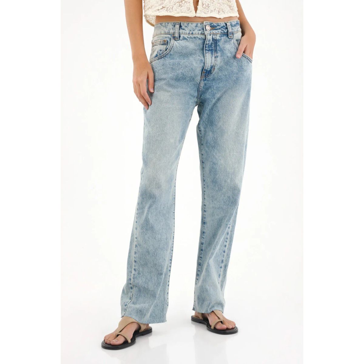 TENNIS - Jean Recto de tiro medio azul para mujer