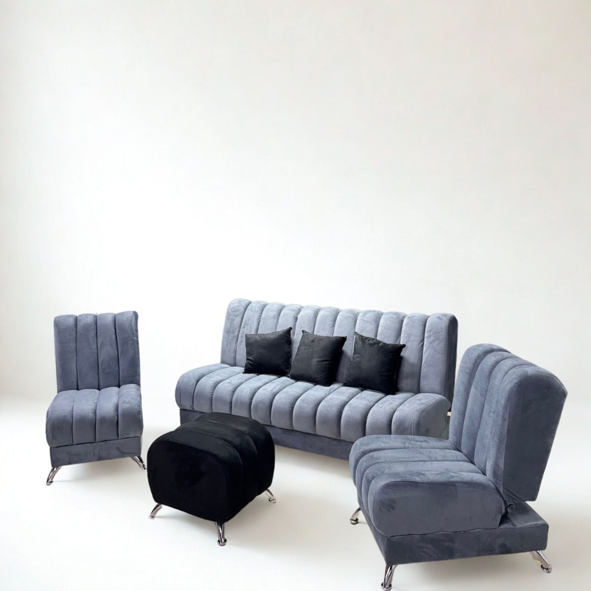 GENERICO - SOFA Y SILLAS RECLINABLES + PUFF Y COJINES - CLICK CLACK ATENAS GRIS