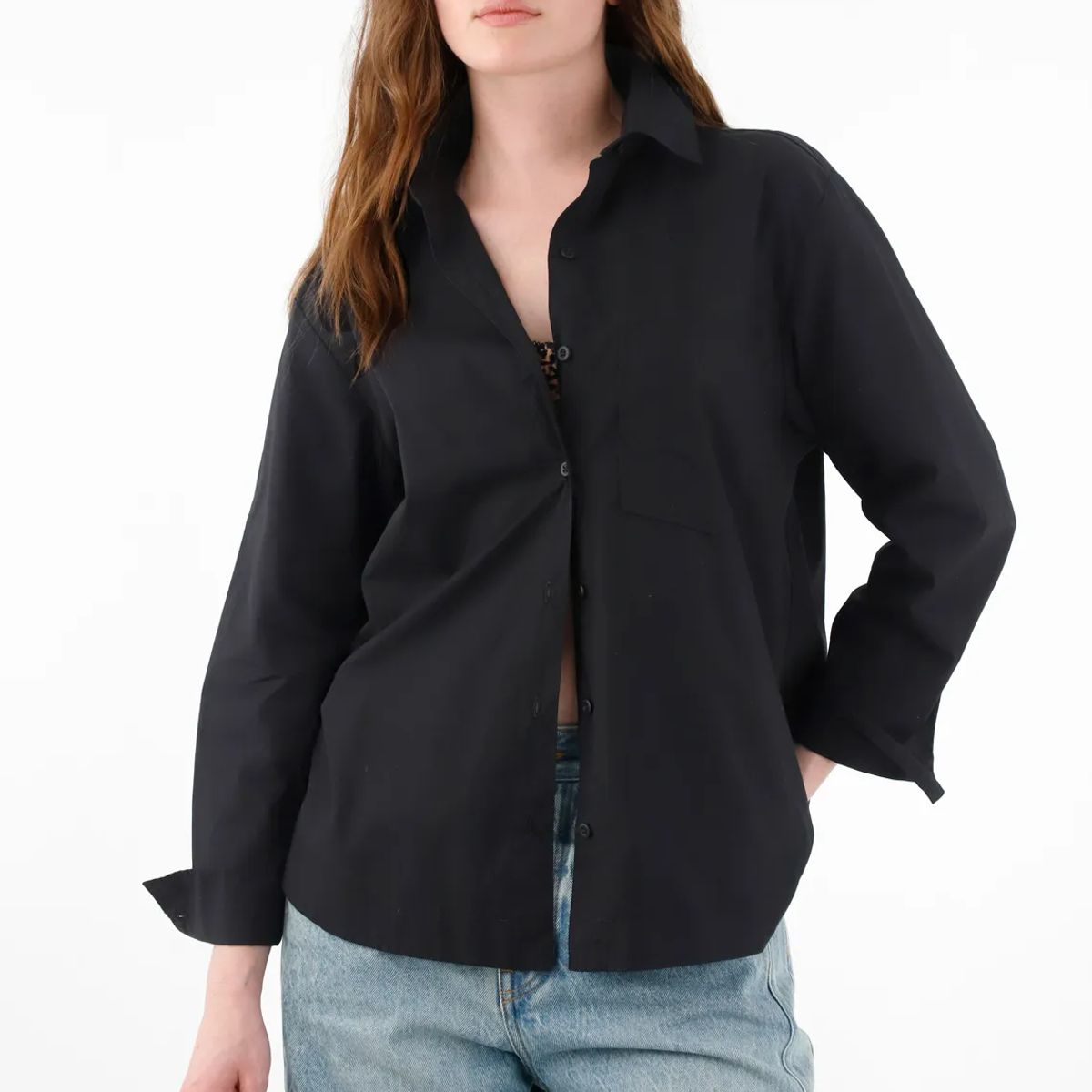 TENNIS - Camisa amplia en 100% algodón negro para mujer