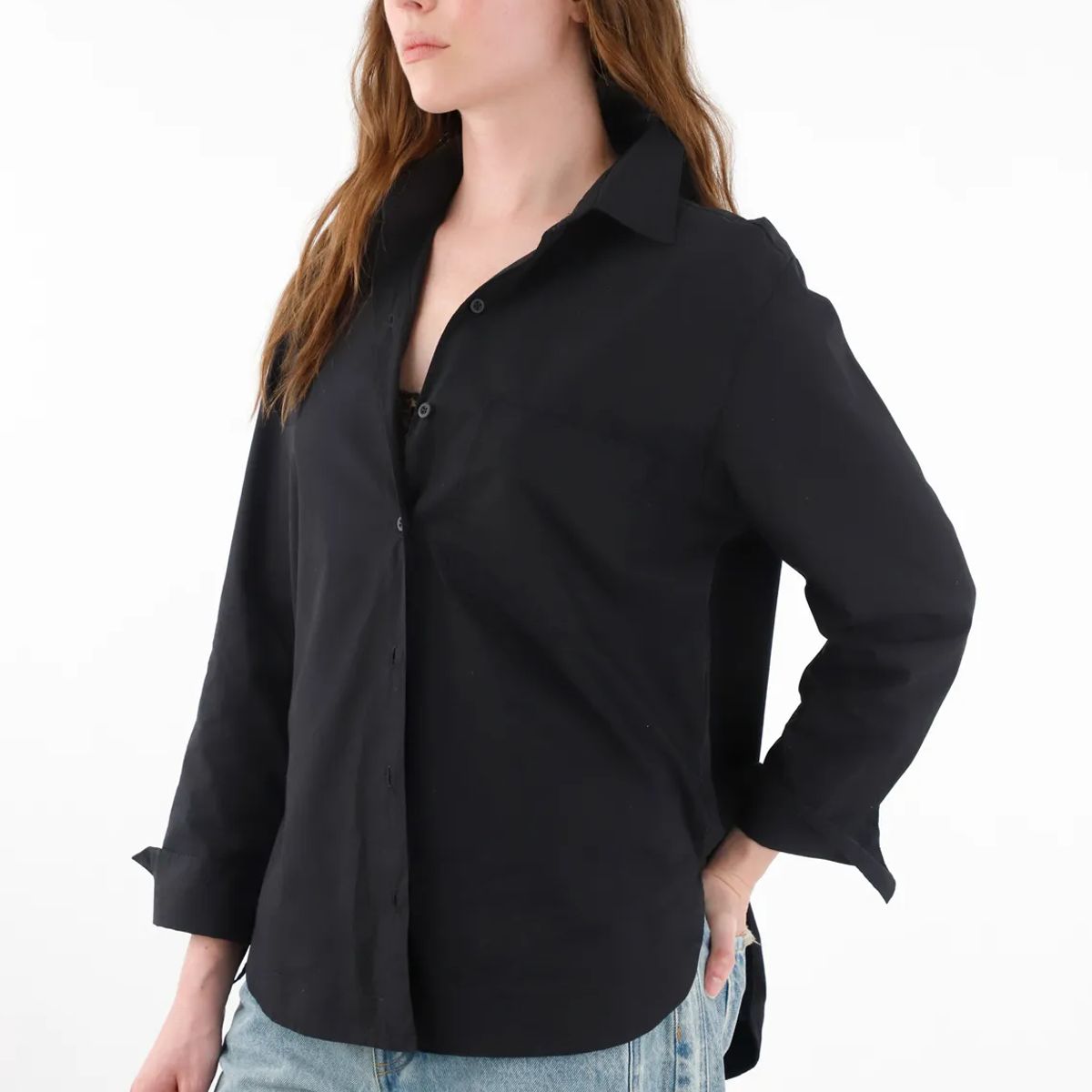 TENNIS - Camisa amplia en 100% algodón negro para mujer