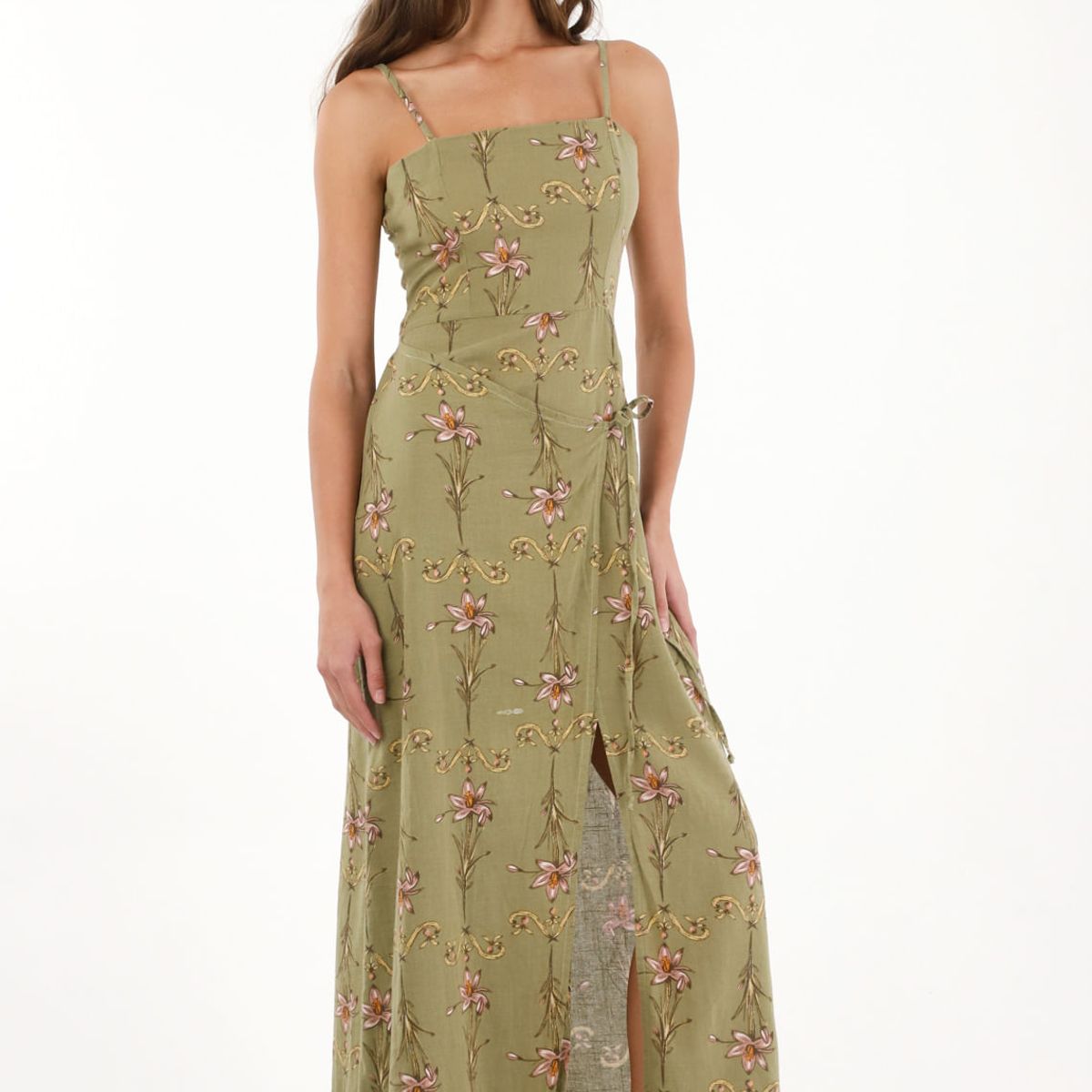 TOPMARK - Vestido largo con estampado de flores verde para mujer