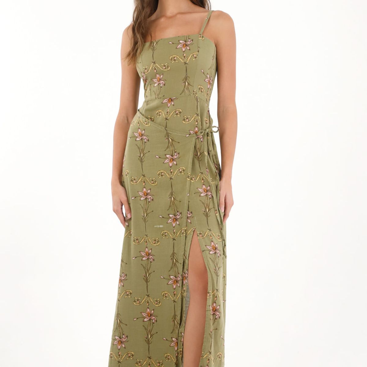 TOPMARK - Vestido largo con estampado de flores verde para mujer