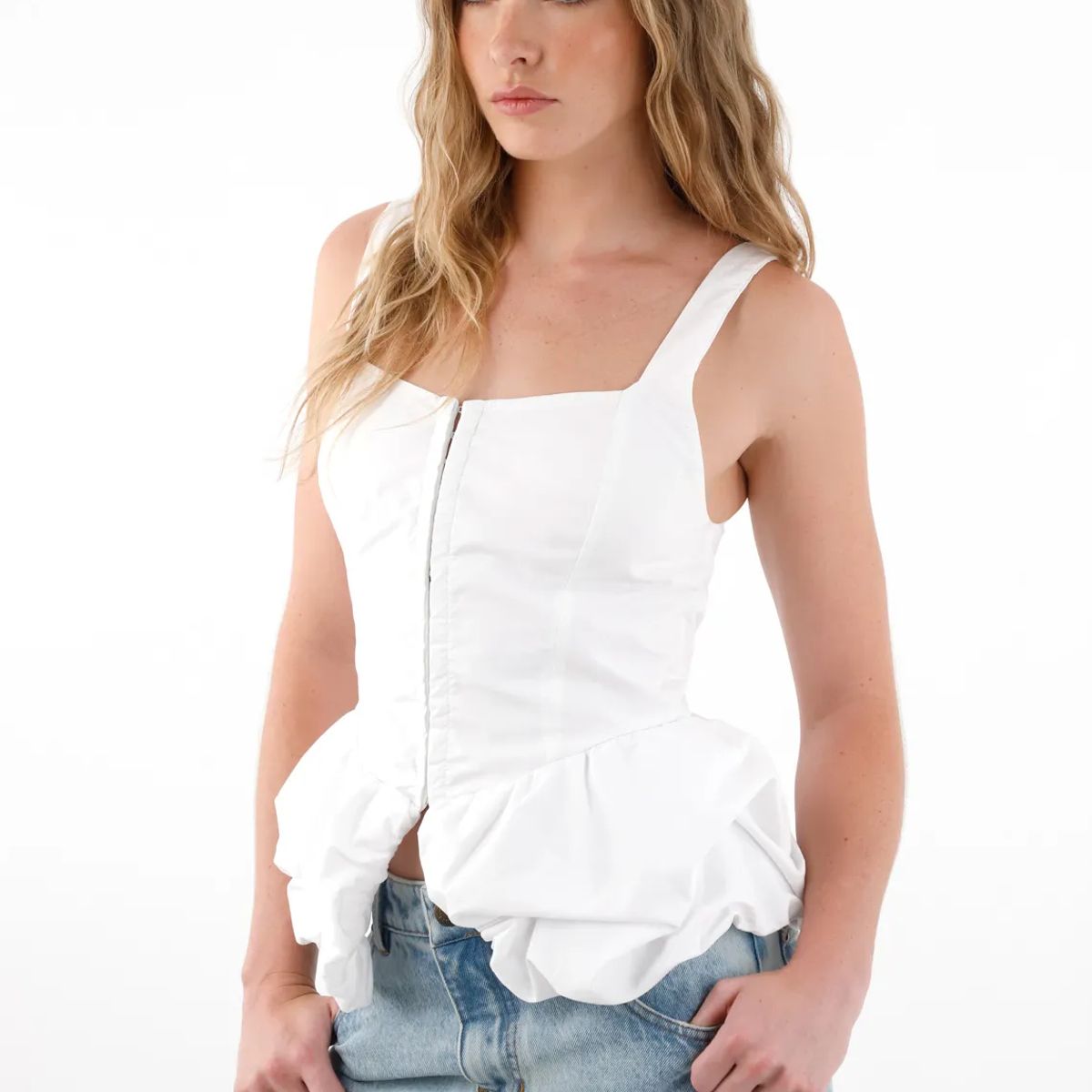 TENNIS - Camisa tipo corsé de tiras blanca para mujer