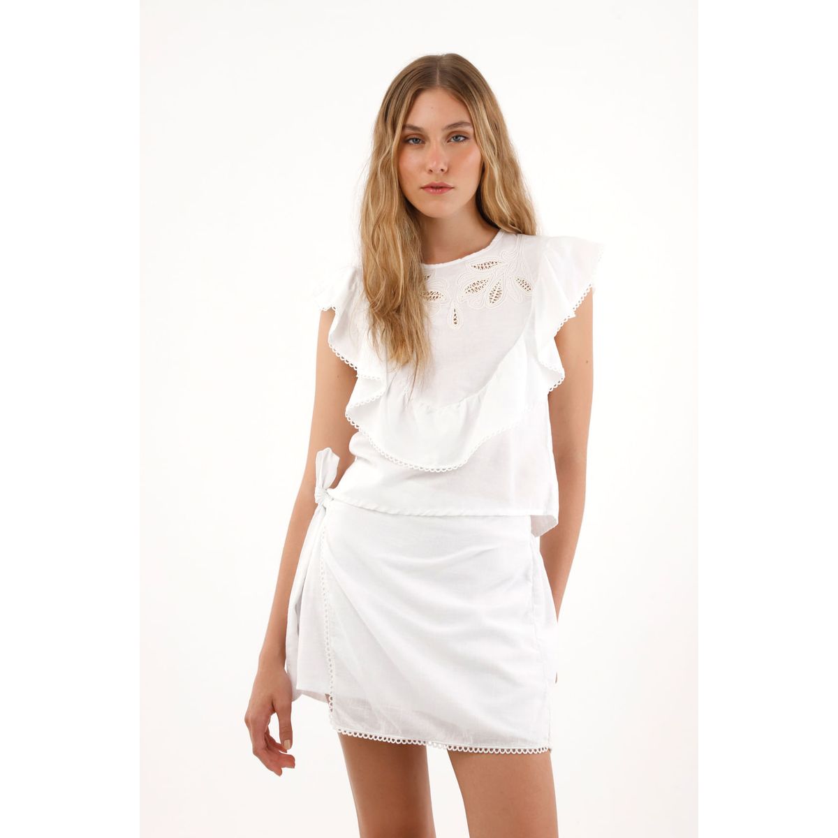 TENNIS - Camisa manga sisa con bolero y bordado blanca para mujer
