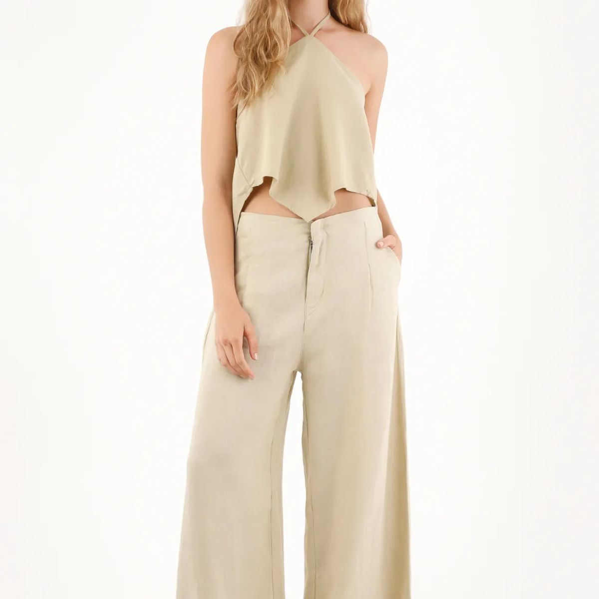 TENNIS - Camisa con escote halter café para mujer
