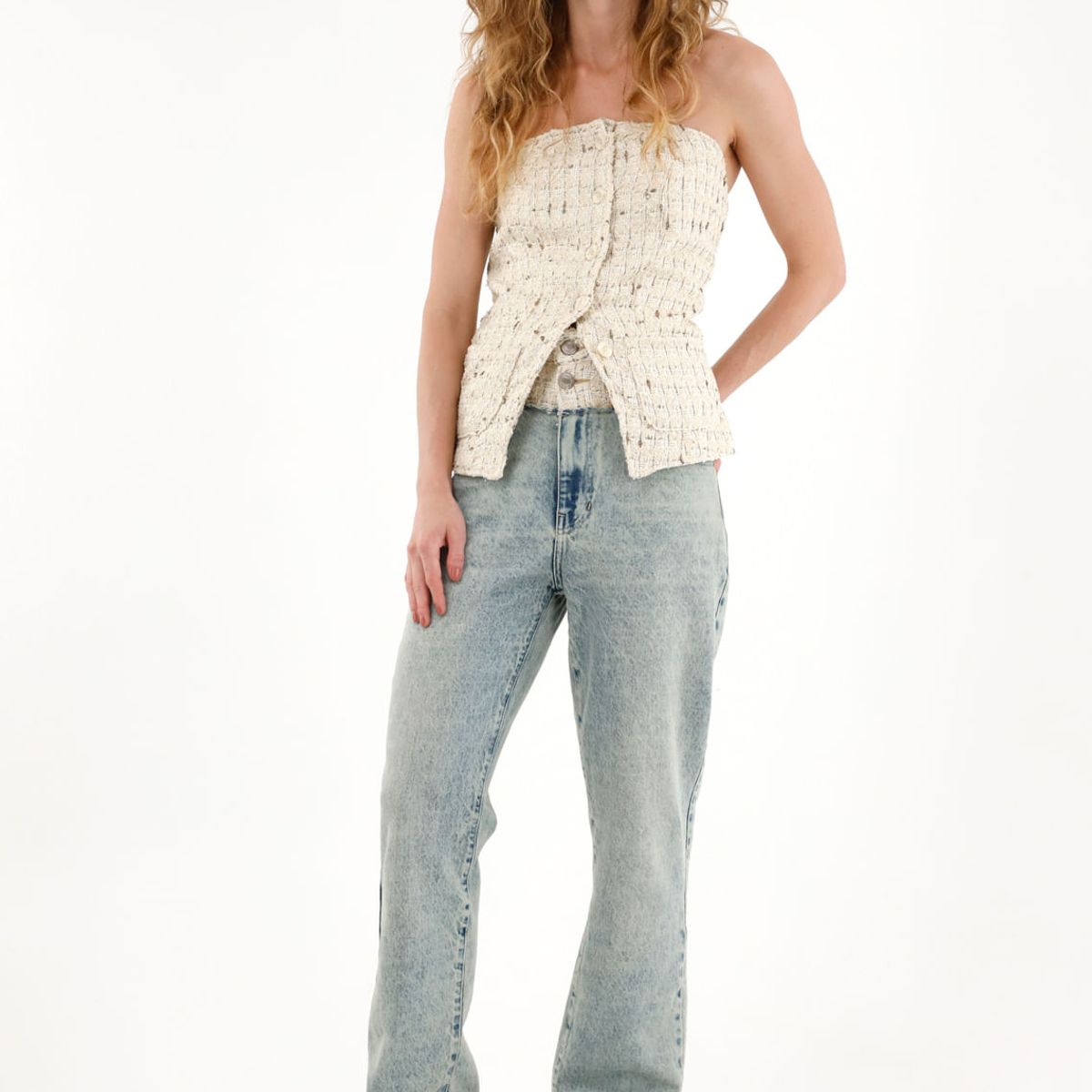 TENNIS - Jean Recto con corte tejido y lurex en pretina para mujer