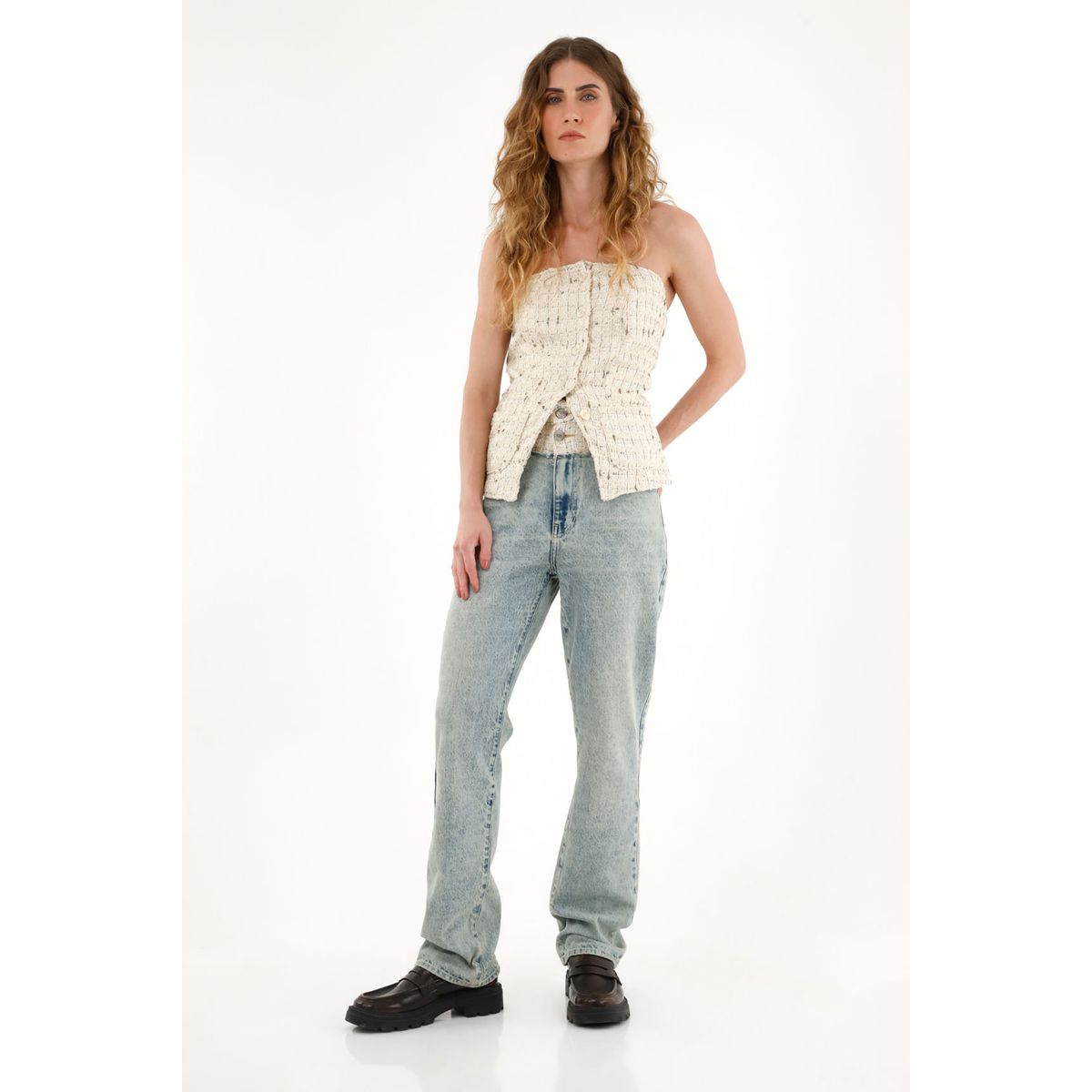 TENNIS - Jean Recto con corte tejido y lurex en pretina para mujer