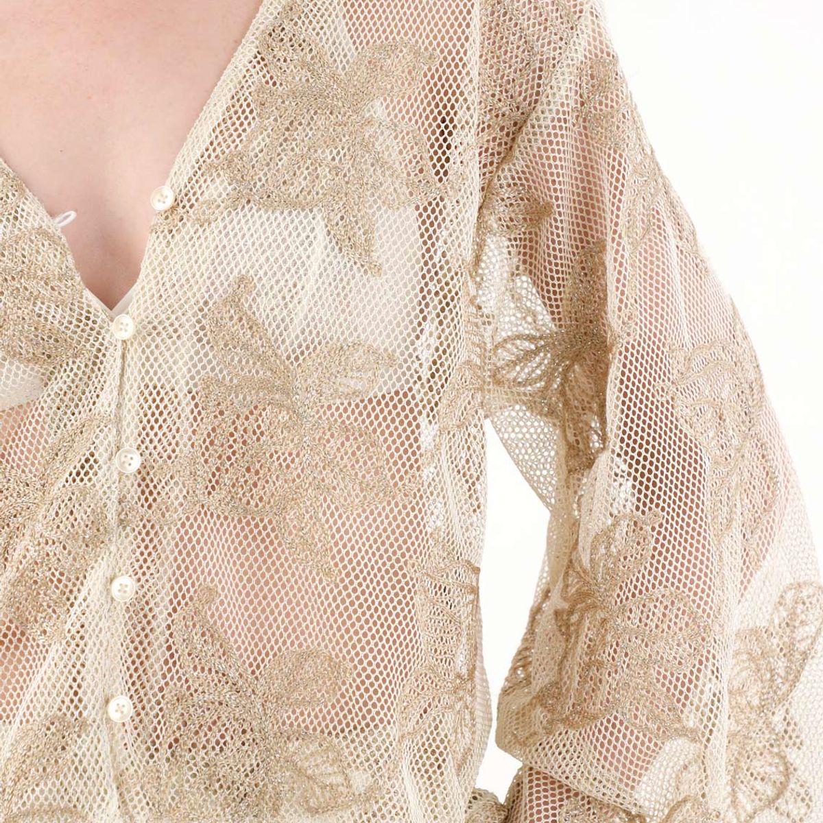 TENNIS - Camisa en malla bordada cruda para mujer