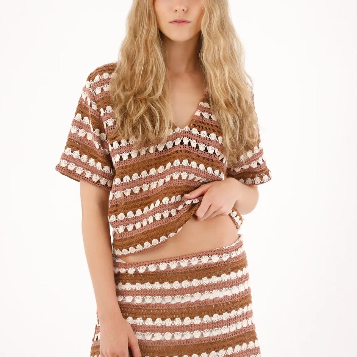 TENNIS - Camisa manga corta en mix de telas crudo para mujer