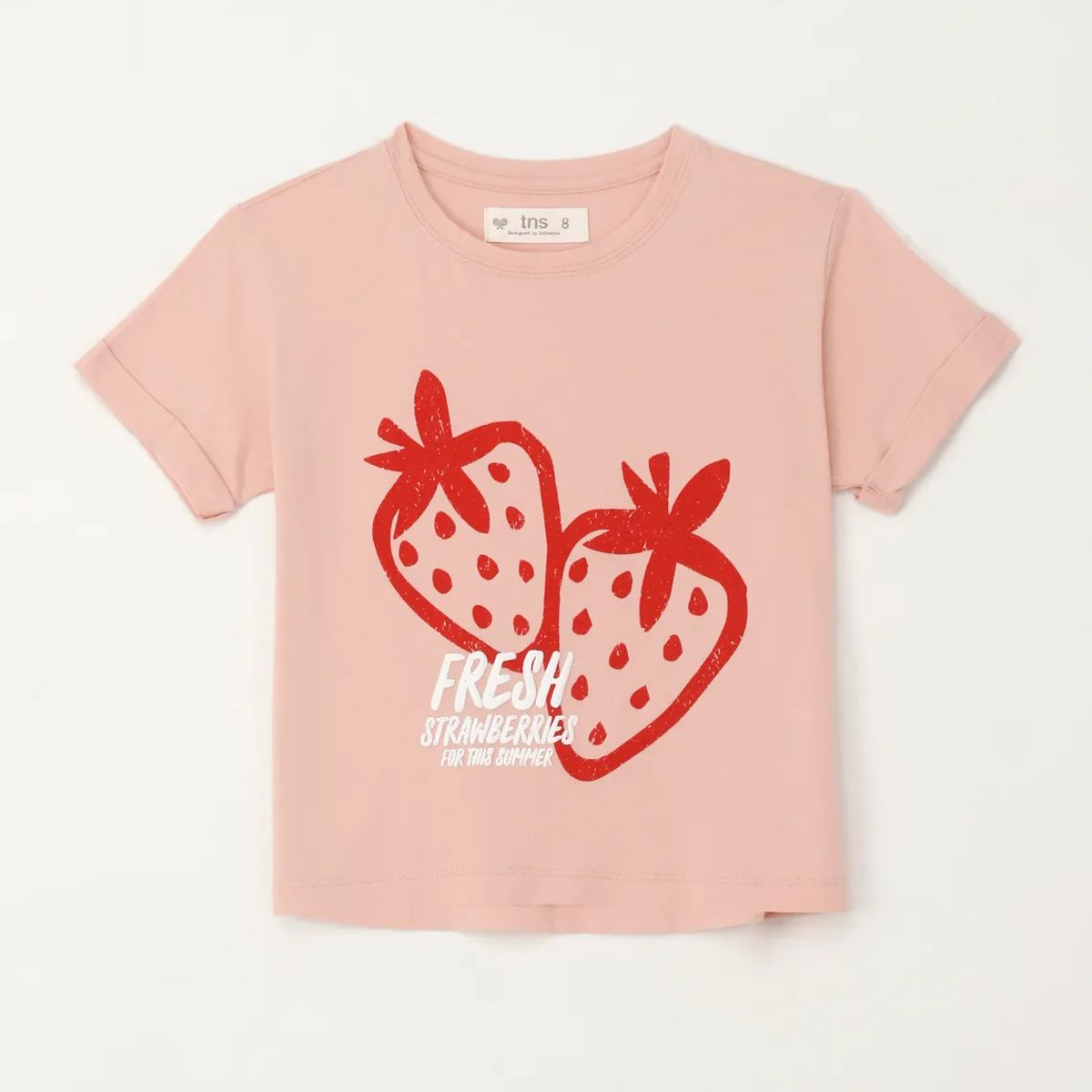TENNIS - Camiseta básica estampada rosada para niña