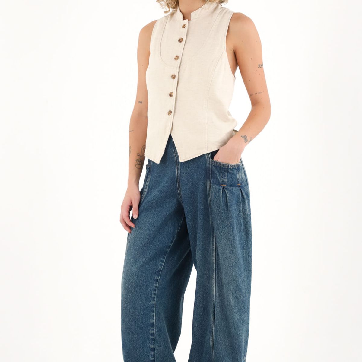 TOPMARK - Camisa manga sisa de botones crudo para mujer