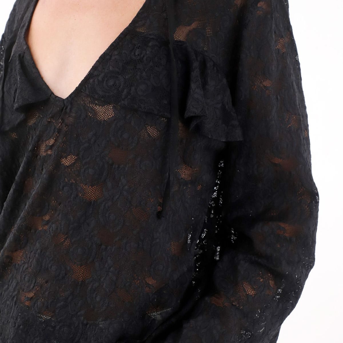 TENNIS - Camisa en encaje con boleros negra para mujer