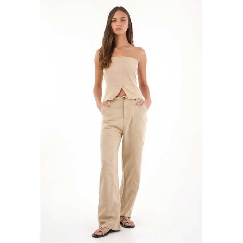 TOPMARK - Camisa strapless con cortes café para mujer