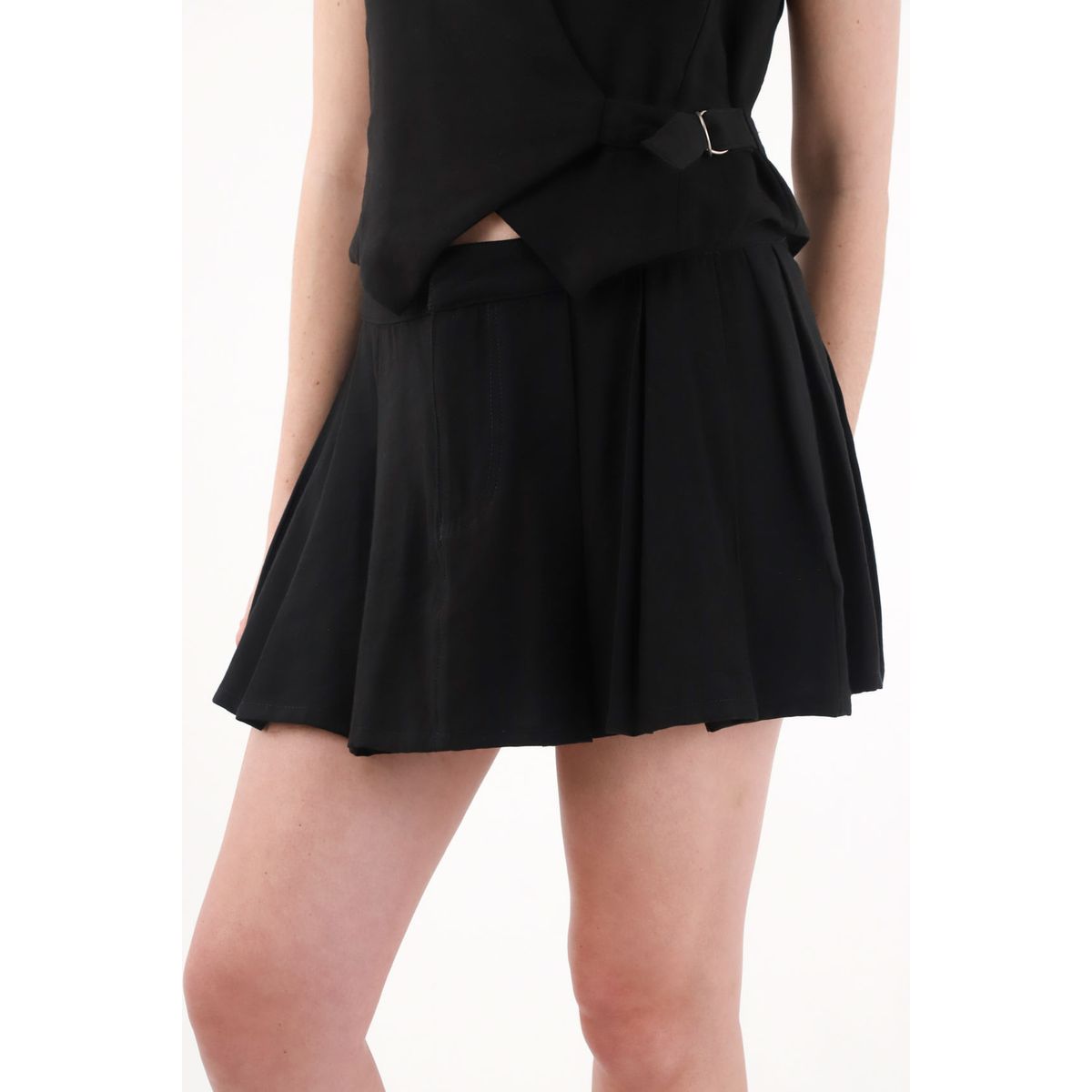 TENNIS - Falda corta con tablas negra para mujer