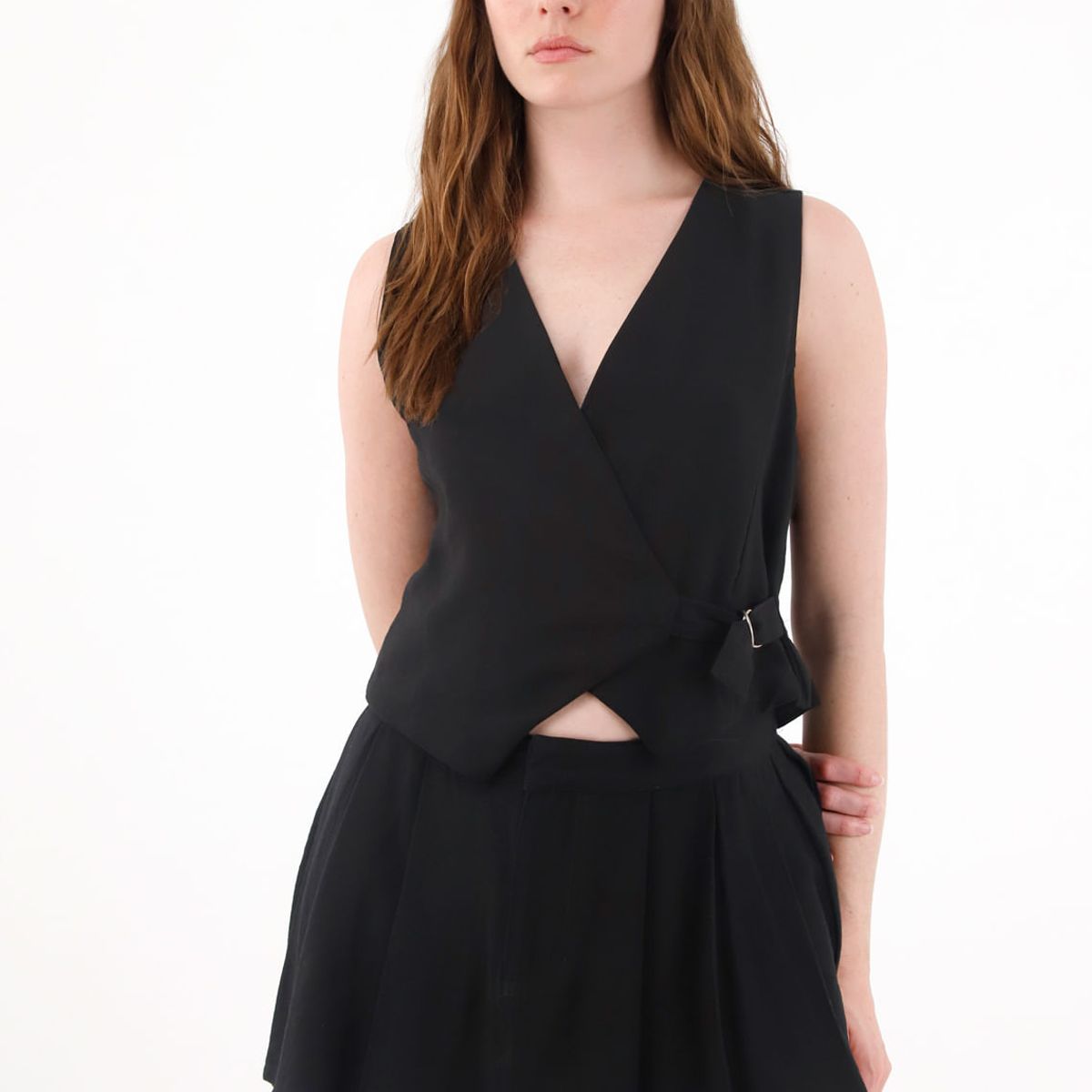 TENNIS - Falda corta con tablas negra para mujer