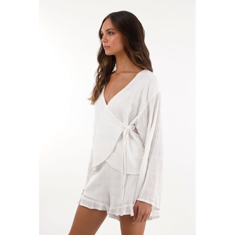 TOPMARK - Camisa manga larga acampanada crudo para mujer