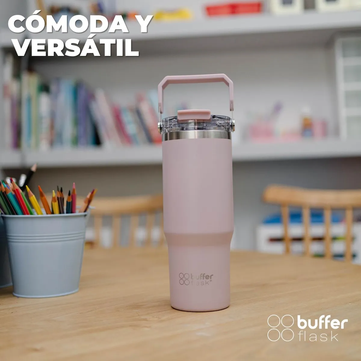 BUFFER FLASK - Termo Botella Termica Con Mango 800 Ml  Buffer Acero Inoxidable - Rosa claro