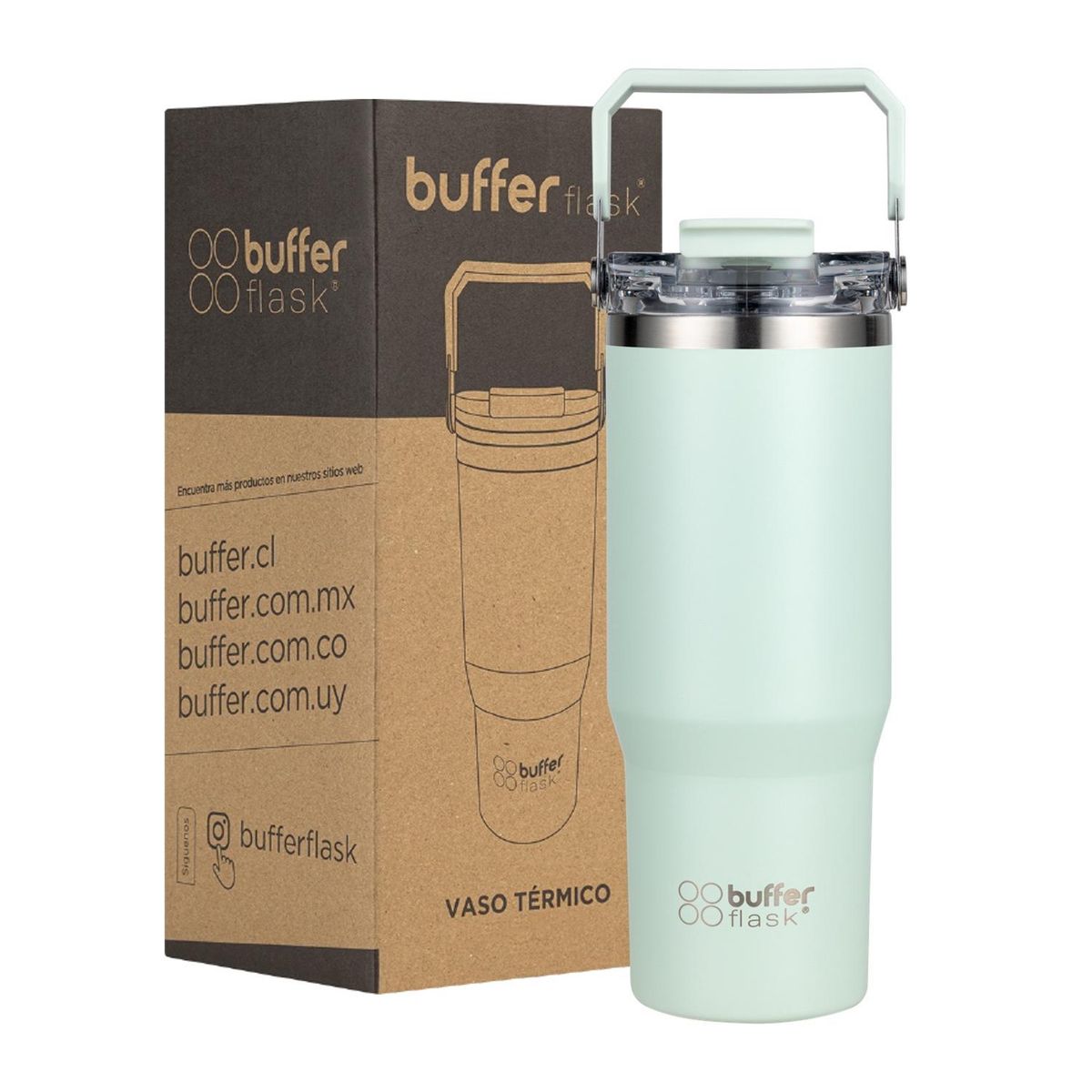 BUFFER FLASK - Termo Botella Termica Con Mango 800 Ml  Buffer Acero Inoxidable - Verde claro