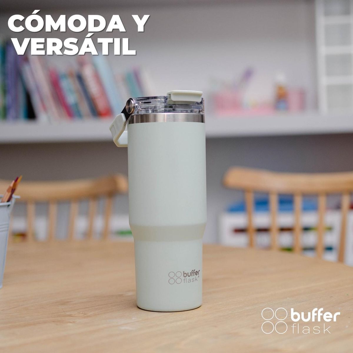 BUFFER FLASK - Termo Botella Termica Con Mango 800 Ml  Buffer Acero Inoxidable - Verde claro