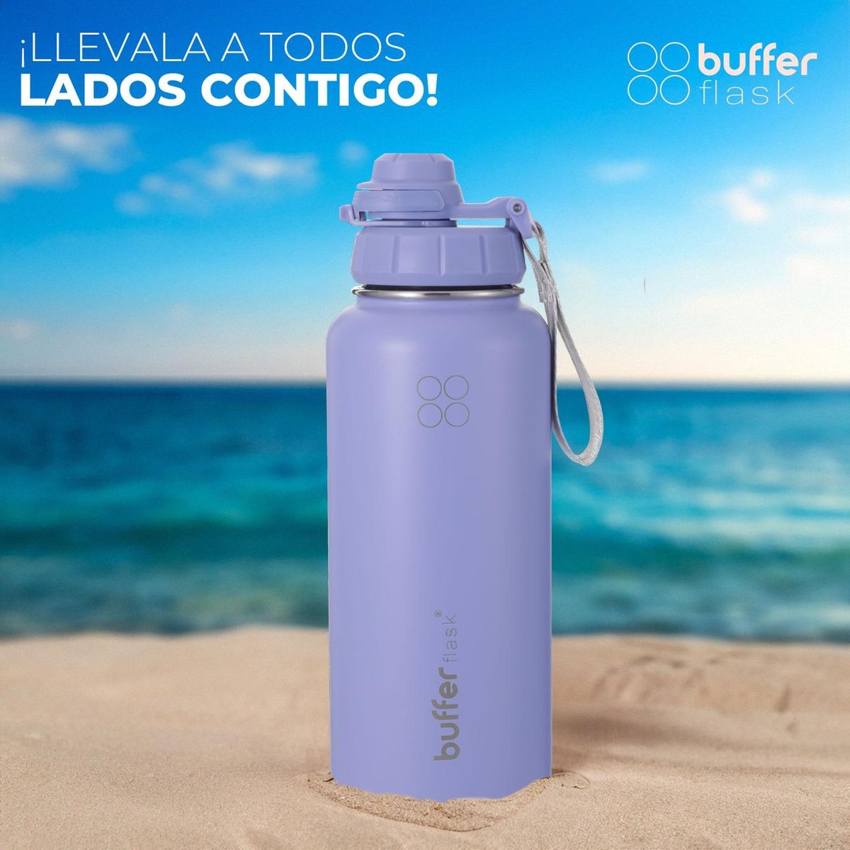BUFFER FLASK - Termo Botella Agua Termica Inox Buffer + Tapas - Lavanda
