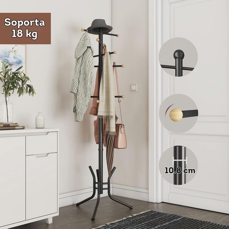 KOBALT - Perchero metalico negro organizador de sombreros y bolsos