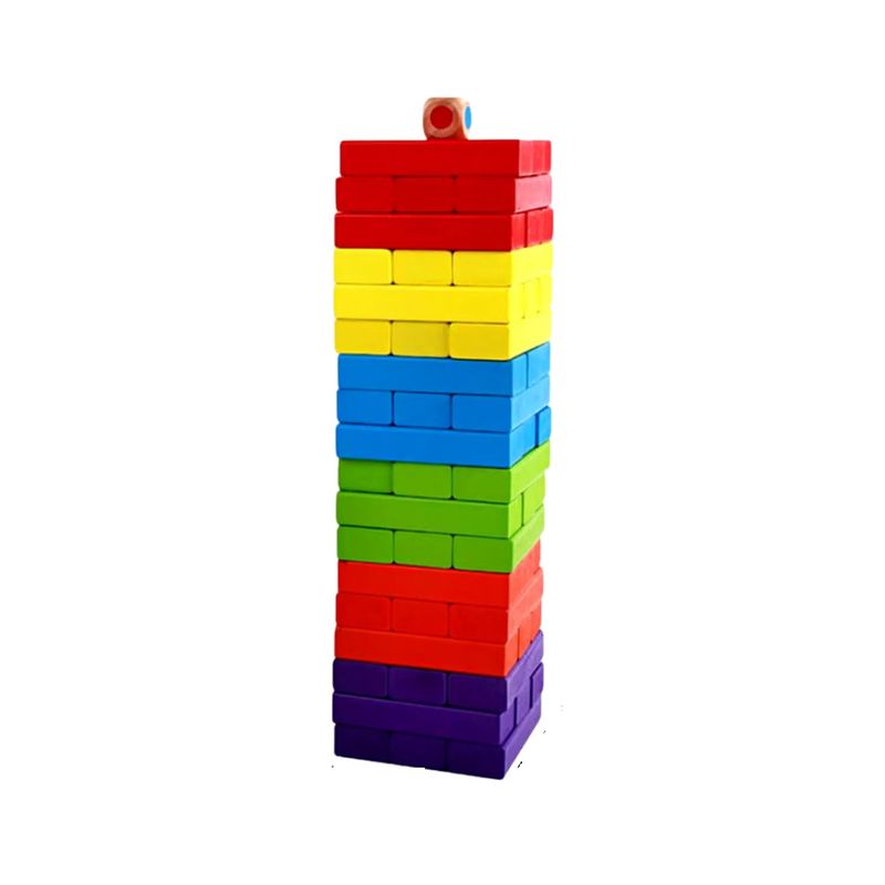 JUGANDO Y EDUCANDO - Juego De Mesa Jenga Madera 54 Piezas Con Dado Para Niños