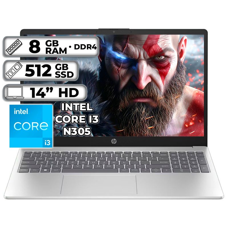 HP - PORTATIL HP INTEL CORE I3-N305  8GB RAM  512GB SSD PANTALLA 14" HD LED