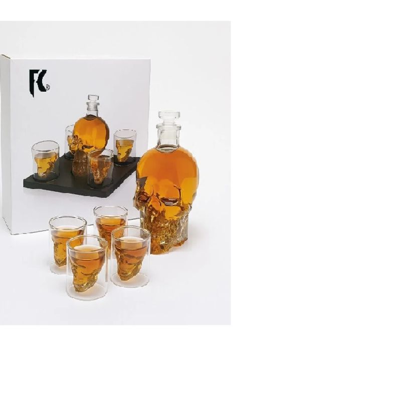 GENERICO - Whiskera de calavera decantador licorera craneo + 4 vasos