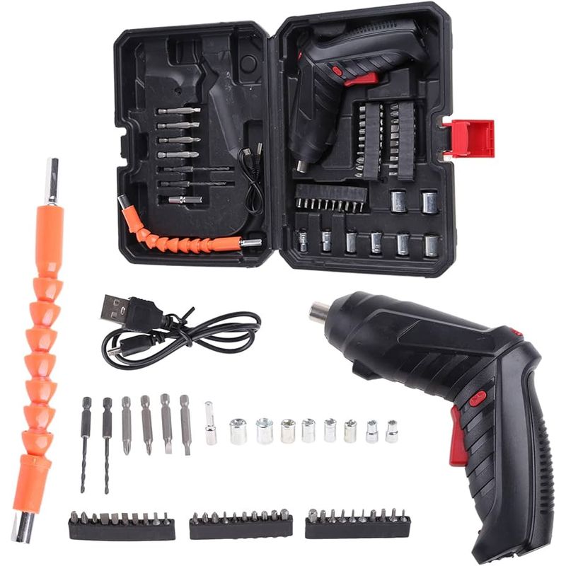 GENERICO - Kit Destornillador Eléctrico 47pz Mango Giratorio Recargable