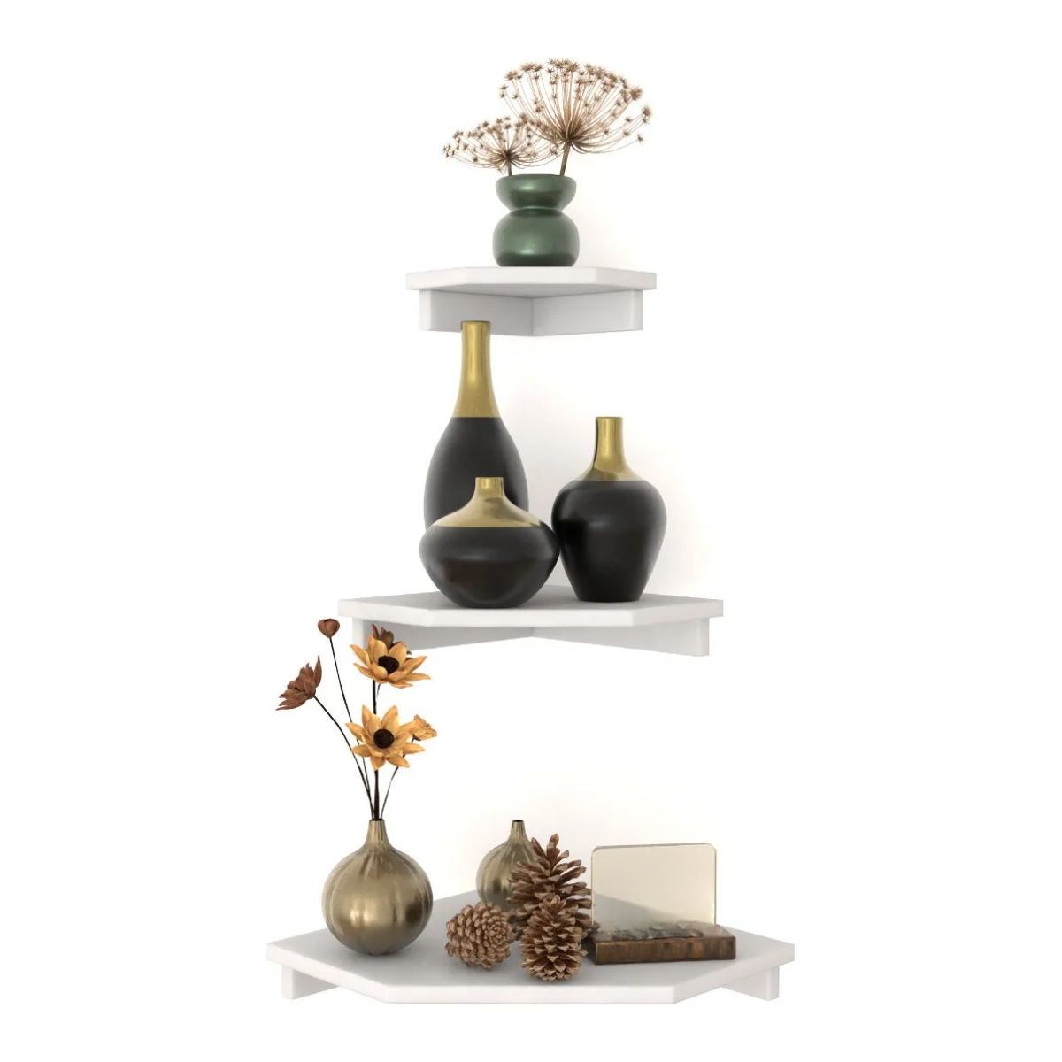 GENERICO - Set 3 Repisa Esquinero Flotante E-16 Decoración Moderna, Color Blanco