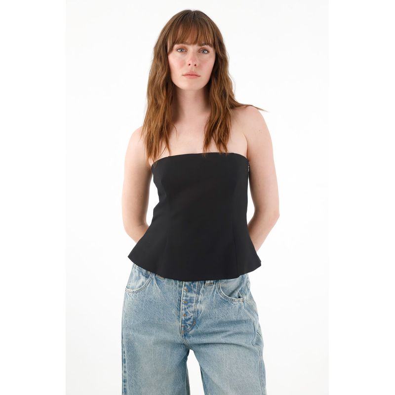 TENNIS - Camisa strapless en silueta A negra para mujer