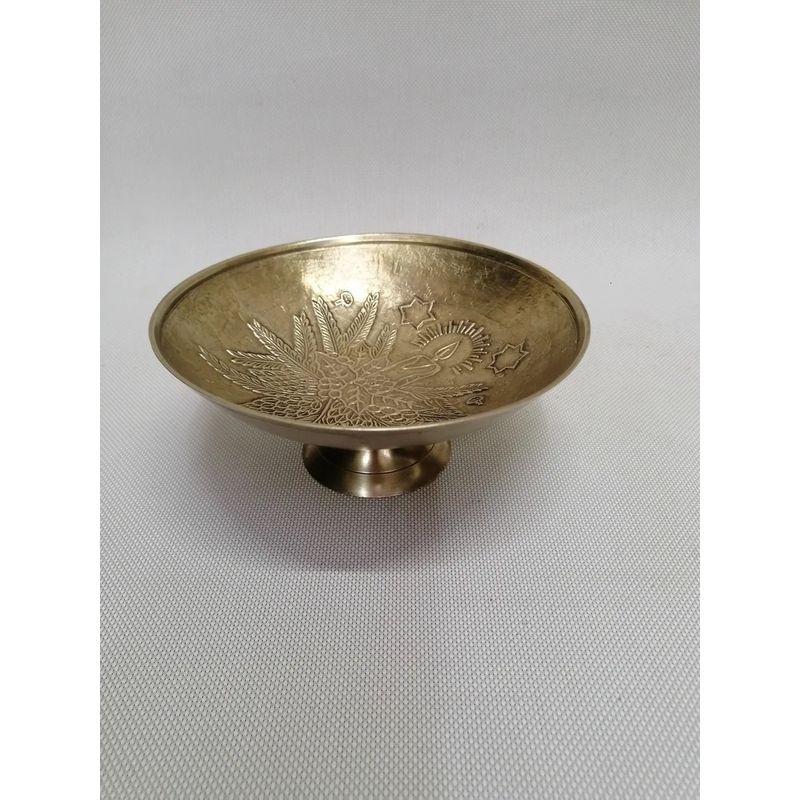 GENERICO - Frutero Pequeño Hindu Antiguo En Bronce Macizo Tallado