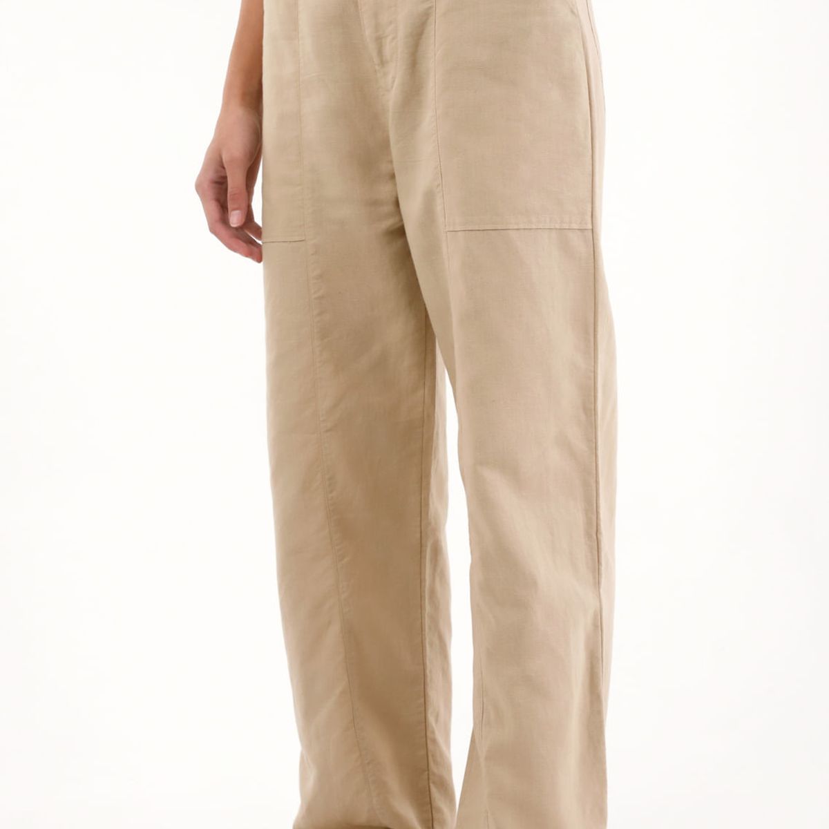 TOPMARK - Pantalón Recto de apariencia en lino café para mujer