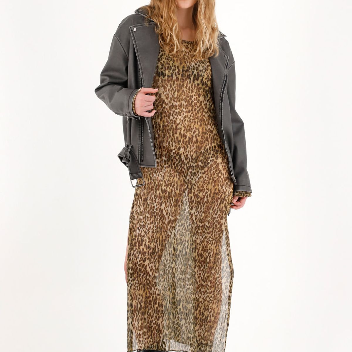 TENNIS - Vestido largo traslúcido animal print para mujer