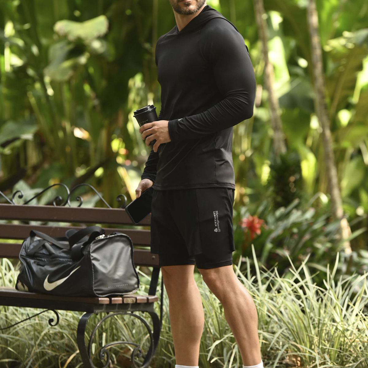 BELIFE - Pantaloneta deportiva negra para hombre