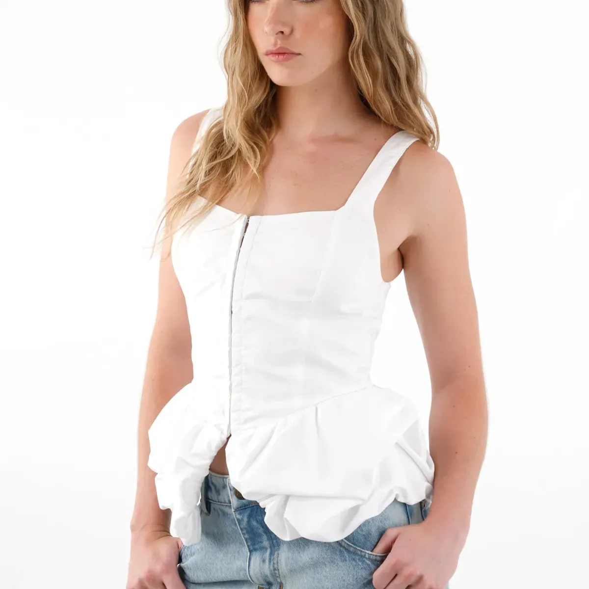 TENNIS - Camisa tipo corsé de tiras blanca para mujer