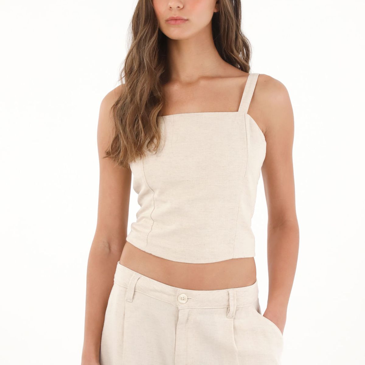 TOPMARK - Camisa crop de tiras crudo para mujer