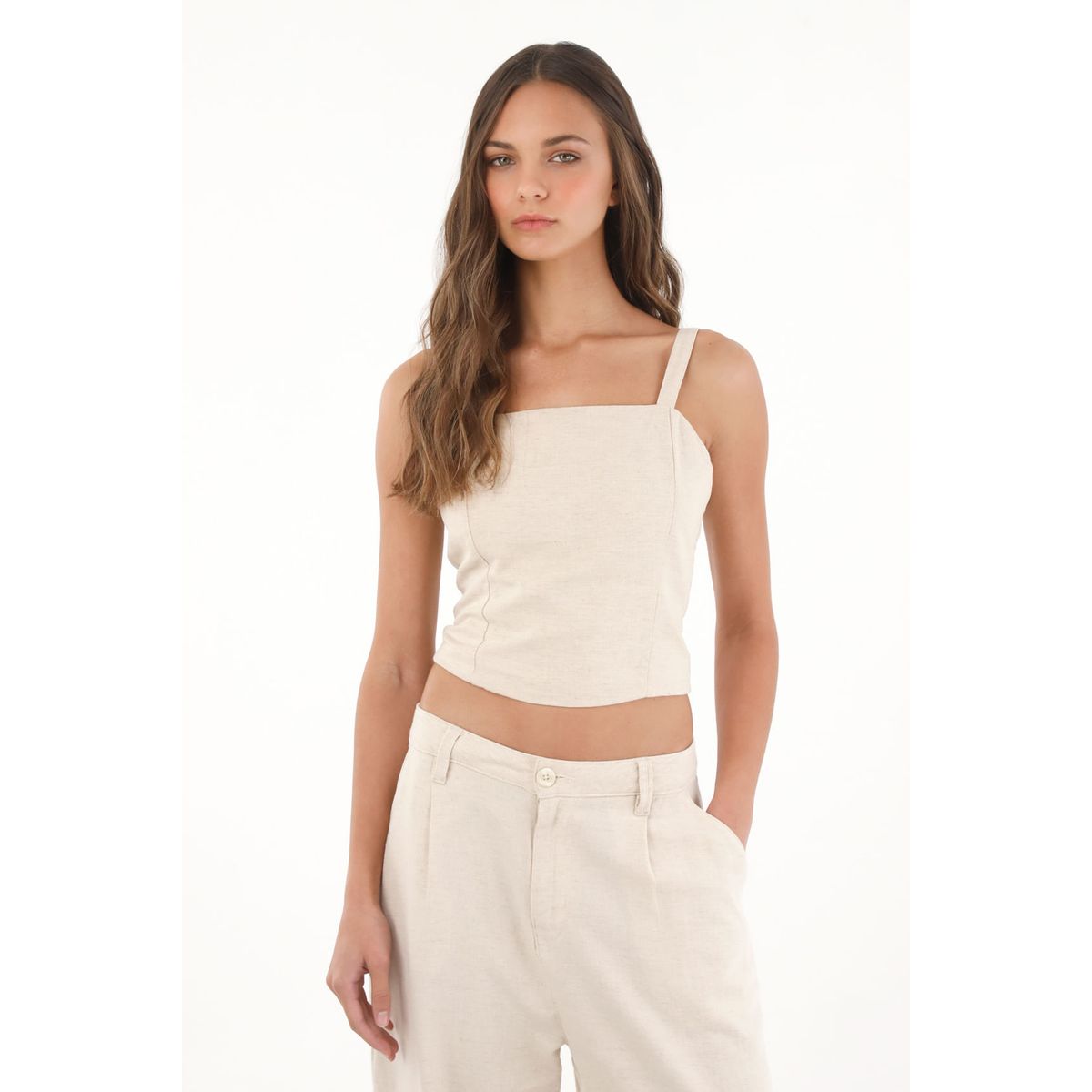 TOPMARK - Camisa crop de tiras crudo para mujer