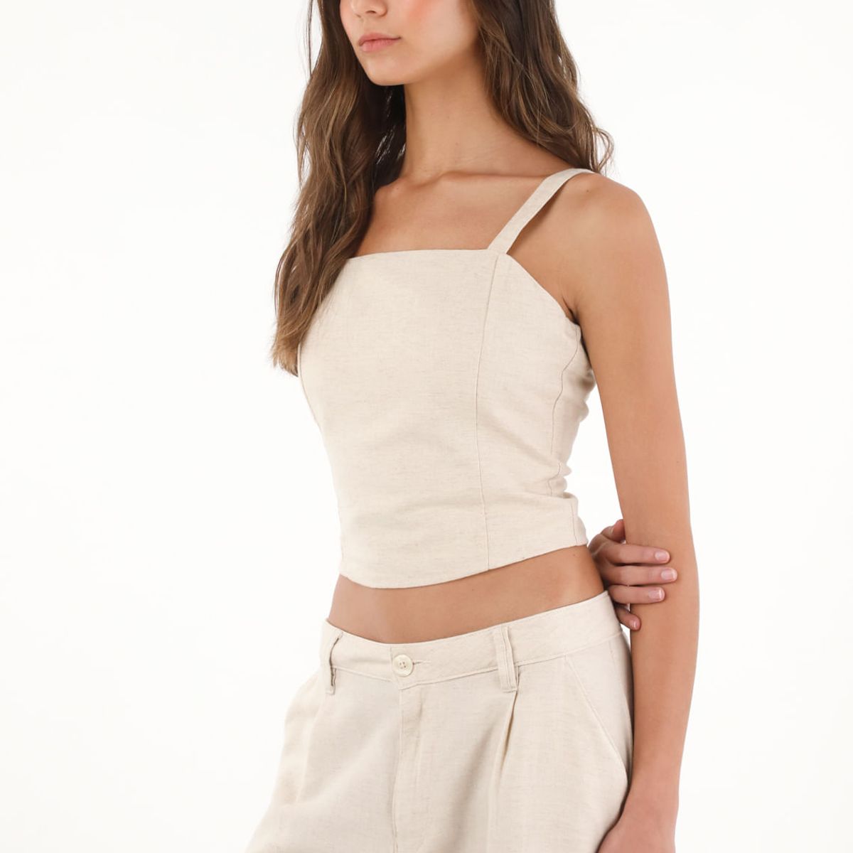 TOPMARK - Camisa crop de tiras crudo para mujer