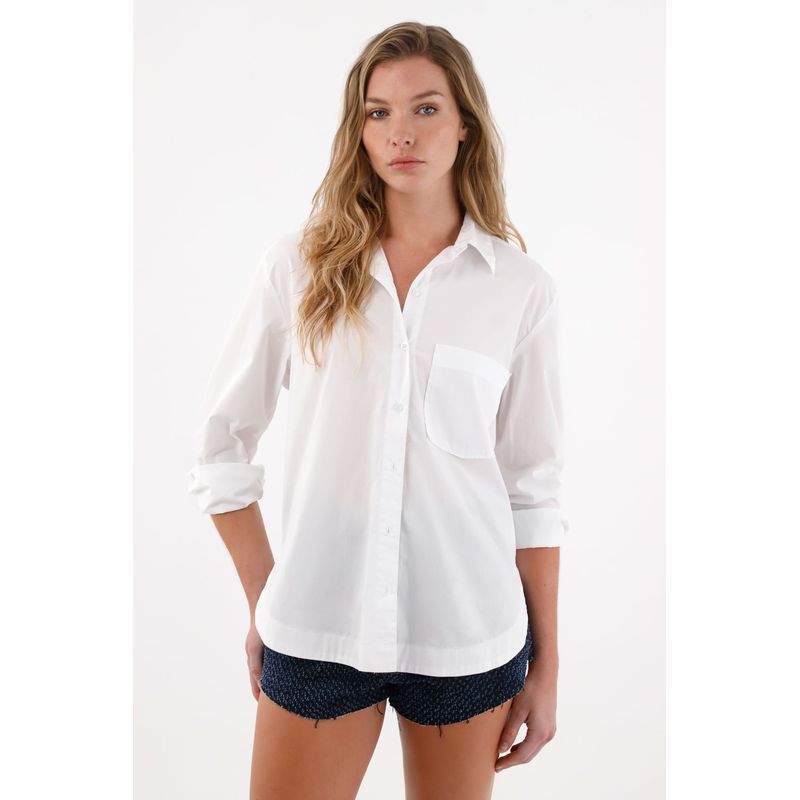 TENNIS - Camisa amplia en 100% algodón blanca para mujer
