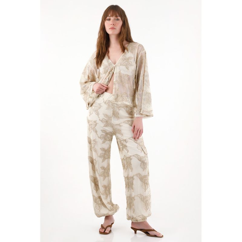 TENNIS - Camisa en malla bordada cruda para mujer
